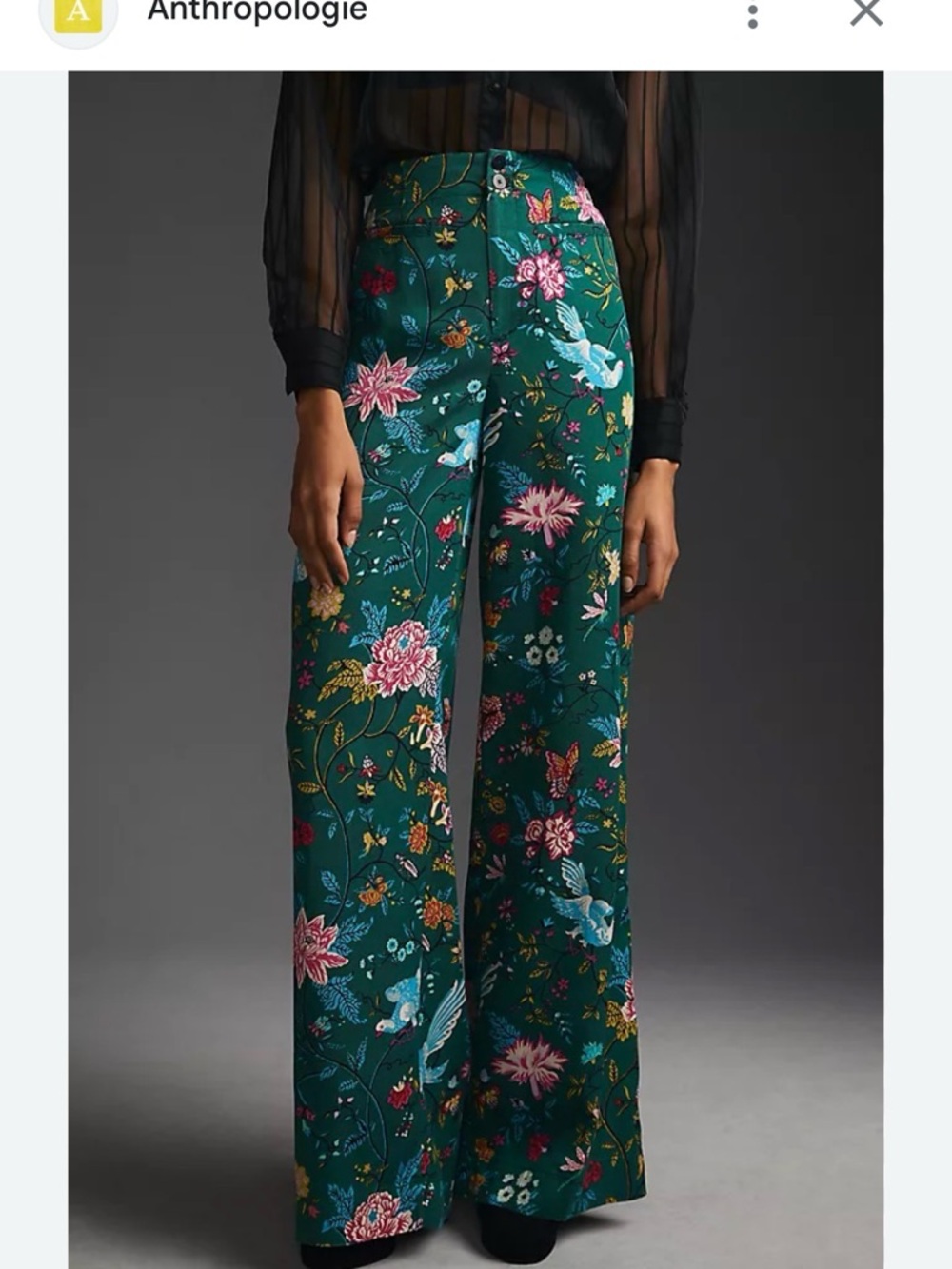 Anthropologie Emerald Floral Wide-Leg Pants